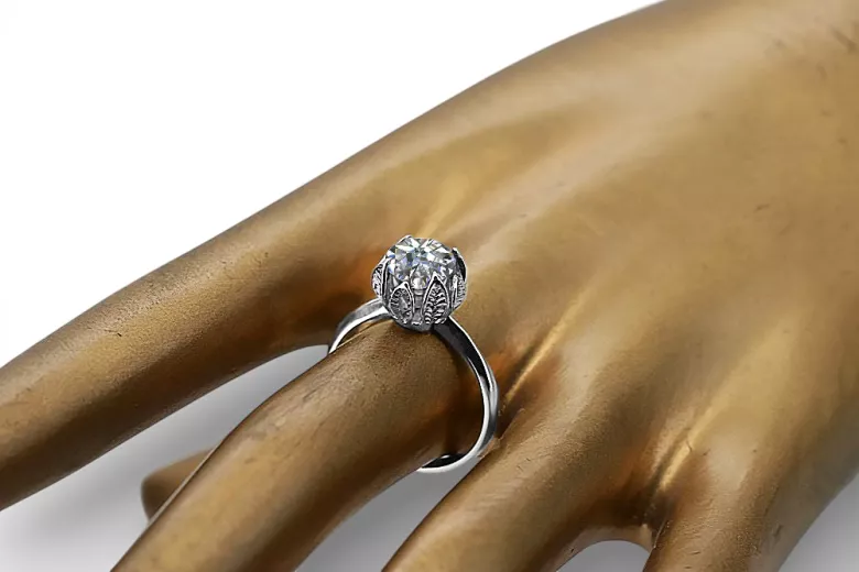 Стерлинговое серебро 925 пробы Zircon Кольцо Винтаж vrc051s-zi Art Deco Советский винтажный стиль украшений Ар-деко