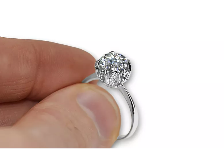 Стерлинговое серебро 925 пробы Zircon Кольцо Винтаж vrc051s-zi Art Deco Советский винтажный стиль украшений Ар-деко