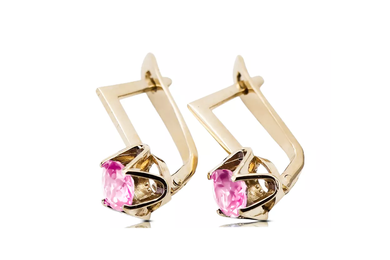 Yellow 14k gold 585 Amethyst earrings vec005y-am Russian Soviet USSR Vintage craft Art Deco style