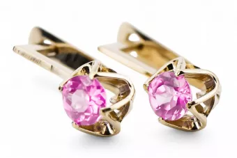 14K жълто злато 585 Amethyst Обеци vec005y-am Руски Съветски СССР Винтидж стил Ар-деко style Art Deco