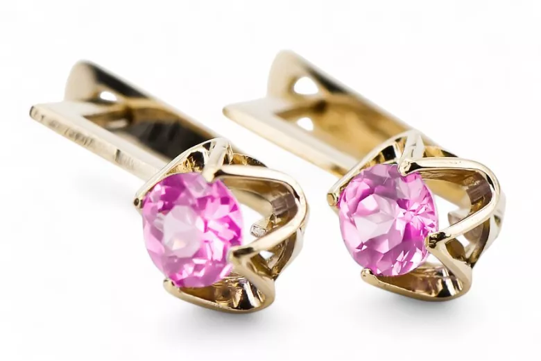 14k žluté zlato 585 Amethyst náušnice vec005y-am Russian Soviet USSR Vintage Jewlery Art Deco style