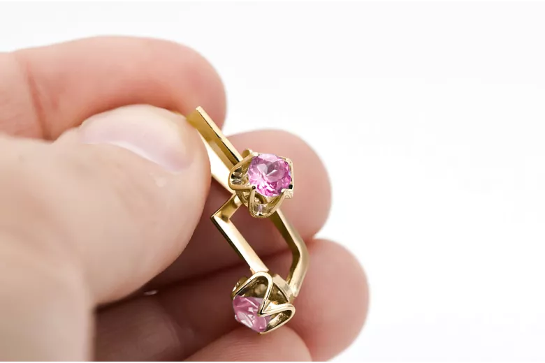 14k žlté zlato 585 Amethyst náušnice vec005y-am Russian Soviet USSR Vintage Jewlery Art Deco style