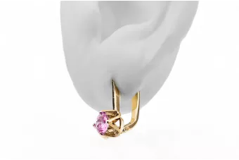 Yellow 14k gold 585 Amethyst earrings vec005y-am Russian Soviet USSR Vintage craft Art Deco style