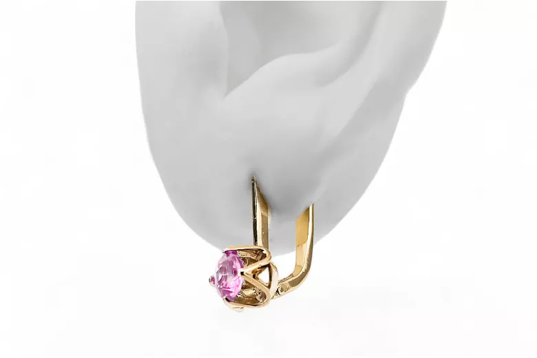 14k geltonas auksas 585 Amethyst auskarai vec005y-am Rusų Tarybinis TSRS Vintažinis stilius Art Deco style Rusiški vintažo papuo