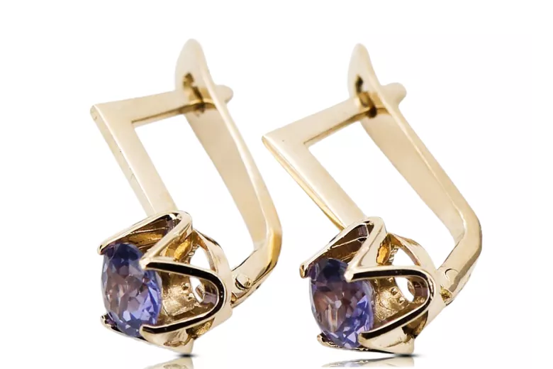 Yellow 14k gold 585 Alexandrite earrings vec005y-ax Russian Soviet USSR Vintage craft Art Deco style