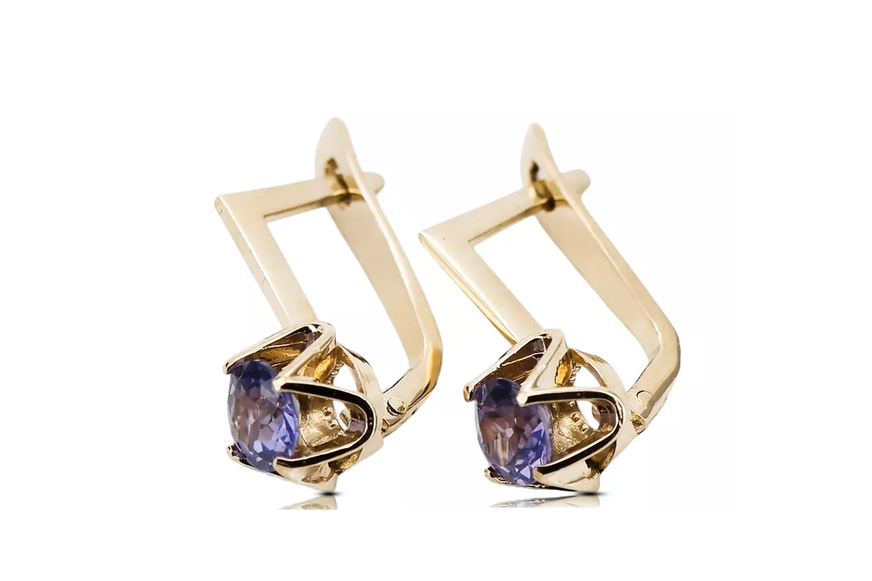 Yellow 14k gold 585 Alexandrite earrings vec005y-ax Russian Soviet USSR Vintage craft Art Deco style
