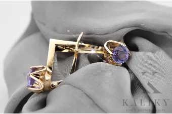 14К жовте золото 585 Alexandrite Сережки vec005y-ax Російський Радянський СРСР Вінтаж стиль Ар-деко style Art Deco