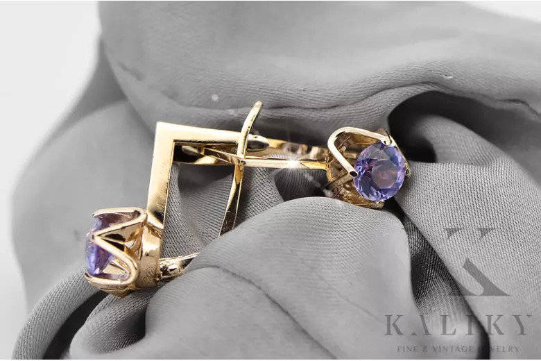 14 Karat Gelbgold 585 Alexandrite ohrringe vec005y-ax Russisch Sowjetisch UdSSR Vintage Art Deco style