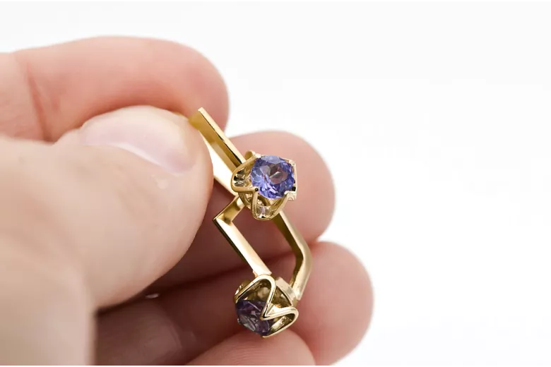 Yellow 14k gold 585 Alexandrite earrings vec005y-ax Russian Soviet USSR Vintage craft Art Deco style