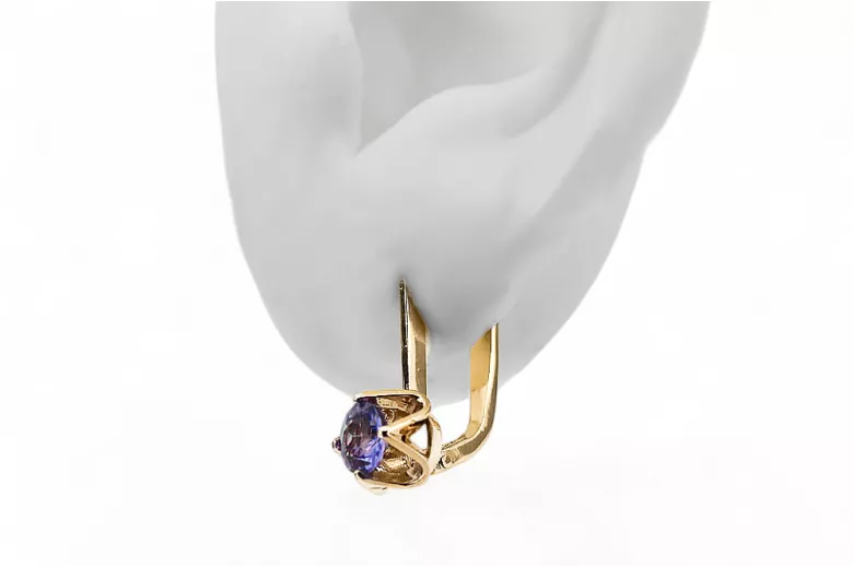 14k geltonas auksas 585 Alexandrite auskarai vec005y-ax Rusų Tarybinis TSRS Vintage Art Deco style SSRS vintažo papuošalai, rusi