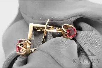 14K жълто злато 585 Ruby Обеци vec005y-rb Руски Съветски СССР Винтидж бижута Ар-деко style Art Deco