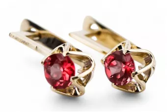14K жълто злато 585 Ruby Обеци vec005y-rb Руски Съветски СССР Винтидж бижута Ар-деко style Art Deco