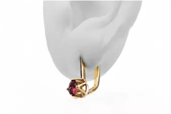 14k geltonas auksas 585 Ruby auskarai vec005y-rb Rusų Tarybinis TSRS Vintažinis stilius Art Deco style SSRS sovietinis rusiškas