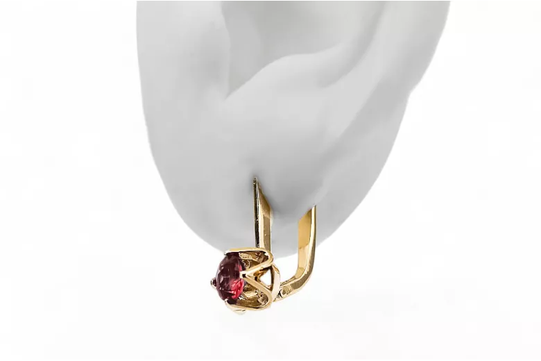 14K жълто злато 585 Ruby Обеци vec005y-rb Руски Съветски СССР Винтидж бижута Ар-деко style Art Deco