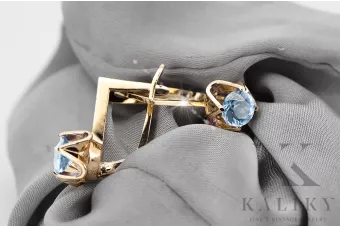 Aur galben 14K 585 Aquamarine cercei vec005y-aq Rusesc Sovietic URSS Stil Vintage Art Deco style