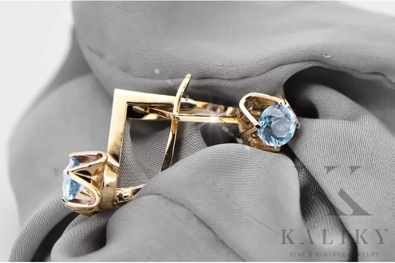 14k κίτρινο χρυσό 585 Aquamarine Σκουλαρίκια vec005y-aq Russian Soviet USSR Vintage craft Art Deco style