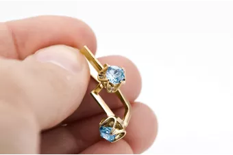 Or jaune 14 carats 585 Aquamarine des boucles d'oreilles vec005y-aq Russe Soviétique URSS Bijoux vintage Art Deco style