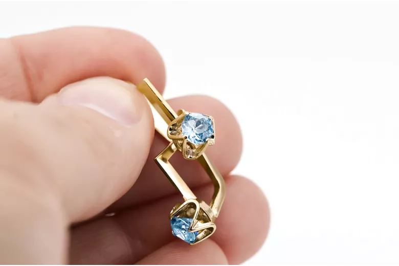 14k geltonas auksas 585 Aquamarine auskarai vec005y-aq Rusų Tarybinis TSRS Vintažiniai papuošalai Art Deco style Rusiškas SSRS s