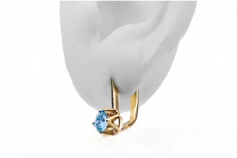 Or jaune 14 carats 585 Aquamarine des boucles d'oreilles vec005y-aq Russe Soviétique URSS Bijoux vintage Art Deco style