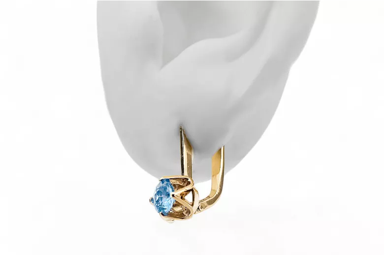 14k žlté zlato 585 Aquamarine náušnice vec005y-aq Russian Soviet USSR Vintage craft Art Deco style