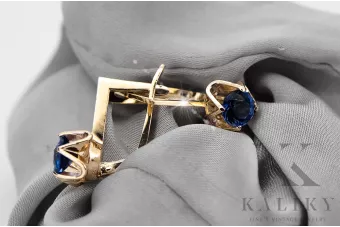 Aur galben 14K 585 Sapphire cercei vec005y-sp Rusesc Sovietic URSS Vintage Art Deco style