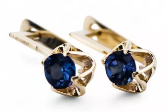 Aur galben 14K 585 Sapphire cercei vec005y-sp Rusesc Sovietic URSS Vintage Art Deco style