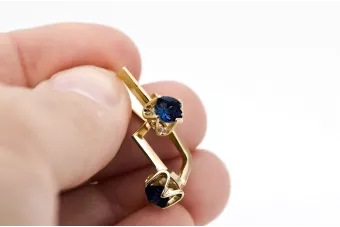 Oro amarillo de 14 quilates 585 Sapphire pendientes vec005y-sp Ruso Soviético URSS Joyería vintage Art Deco style