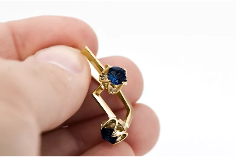 14K жълто злато 585 Sapphire Обеци vec005y-sp Руски Съветски СССР Винтидж стил Ар-деко style Art Deco