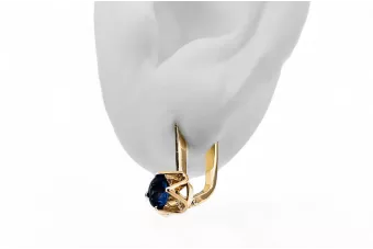 14k geltonas auksas 585 Sapphire auskarai vec005y-sp Rusų Tarybinis TSRS Vintage Art Deco style Rusiškas sovietinis SSRS vintažo