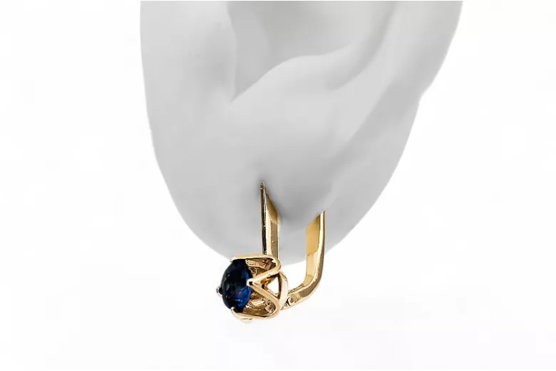 14K жълто злато 585 Sapphire Обеци vec005y-sp Руски Съветски СССР Винтидж стил Ар-деко style Art Deco