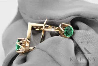14k žlté zlato 585 Emerald náušnice vec005y-em Russian Soviet USSR Vintage style Art Deco style