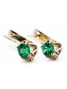Oro amarillo de 14 quilates 585 Emerald pendientes vec005y-em Ruso Soviético URSS Artesanía vintage Art Deco style