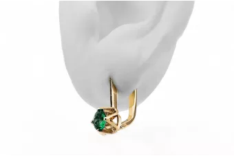 Or jaune 14 carats 585 Emerald des boucles d'oreilles vec005y-em Russe Soviétique URSS Bijoux vintage Art Deco style