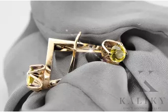 Kolczyki z żółtego 14k złota 585 z Żółtym perydotem vec005y-yp ZSRR styl Vintage unikatowe Art Deco