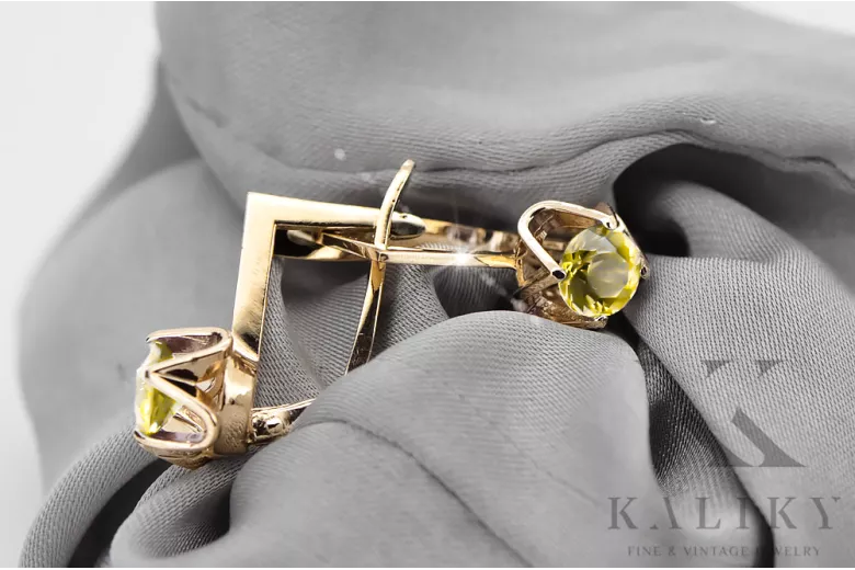 14 Karat Gelbgold 585 Yellow Peridot ohrringe vec005y-yp Russisch Sowjetisch UdSSR Vintage Art Deco style