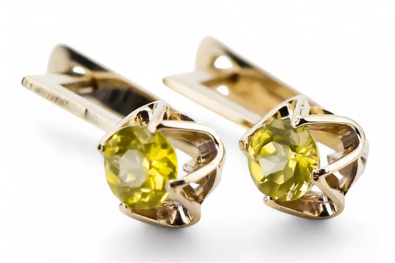 14k žluté zlato 585 Yellow Peridot náušnice vec005y-yp Russian Soviet USSR Vintage Jewlery Art Deco style