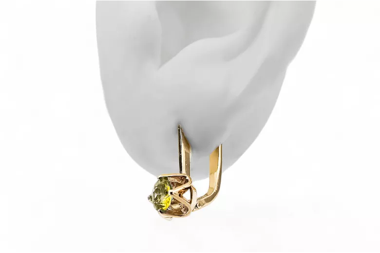 Kolczyki z żółtego 14k złota 585 z Żółtym perydotem vec005y-yp ZSRR styl Vintage unikatowe Art Deco