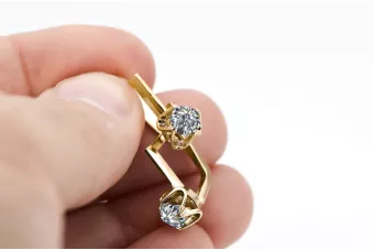 Kolczyki z żółtego 14k złota 585 z Cyrkonią vec005y-zi ZSRR styl Klasyczny Vintage Art Deco