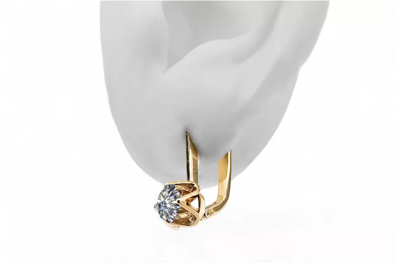 14K жълто злато 585 Zircon Обеци vec005y-zi Руски Съветски СССР Винтидж крафт Ар-деко style Art Deco