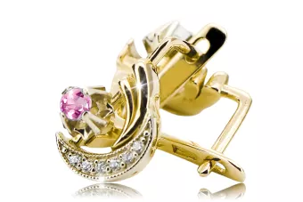 Amarillo 14k Gold 585 Amatista Pendientes VEC093YW-AM RUSA SOVIET USSS Vintage Art Deco Style