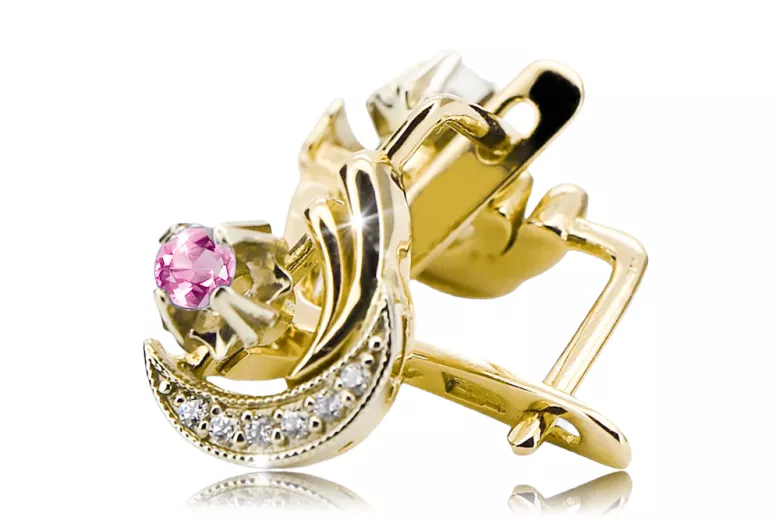 Žltá 14K Gold 585 Ametyst náušnice VEC093YW-AM RUSKU SOVIETS ZSKRÁNKU VINTAGE Art Deco Style
