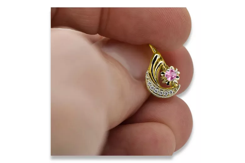 Yellow 14k Gold 585 Amethyst náušnice Vec093yw-am ruský sovětský SSSR Vintage Art Deco Style