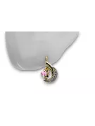 Boucles d'oreilles en or jaune 14K 585 AMéthyste Vec093YW-am russe soviétique USSR URSR Vintage Art Deco Style
