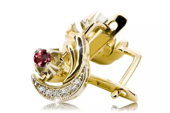 14K Yellow White Gold 585 Ruby earrings vec093yw-rb Russian Soviet USSR Vintage style Art Deco style