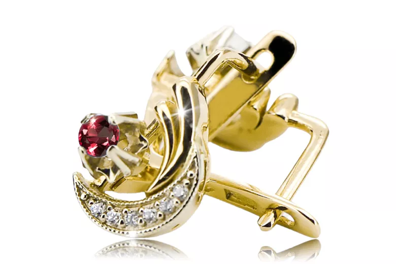 14K Gol galben alb 585 Cercei Ruby VEC093YW-RB Russ Sovietic Ussr stil de epocă stil art deco stil