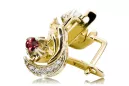 14 Karat Gelb Weißgold 585 Ruby Ohrringe Vec093YW-RB Russisch Sowjetischer UdSSR Vintage-Art-Art-Deco-Stil