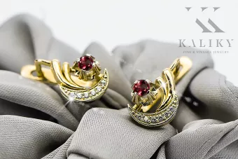 Kolczyki z żółtego 14k złota 585 z Rubinem vec093yw-rb Sowiecki Styl Vintage Art Deco
