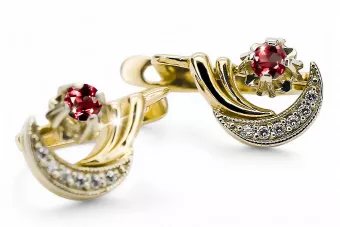 14 Karat Gelb Weißgold 585 Ruby Ohrringe Vec093YW-RB Russisch Sowjetischer UdSSR Vintage-Art-Art-Deco-Stil