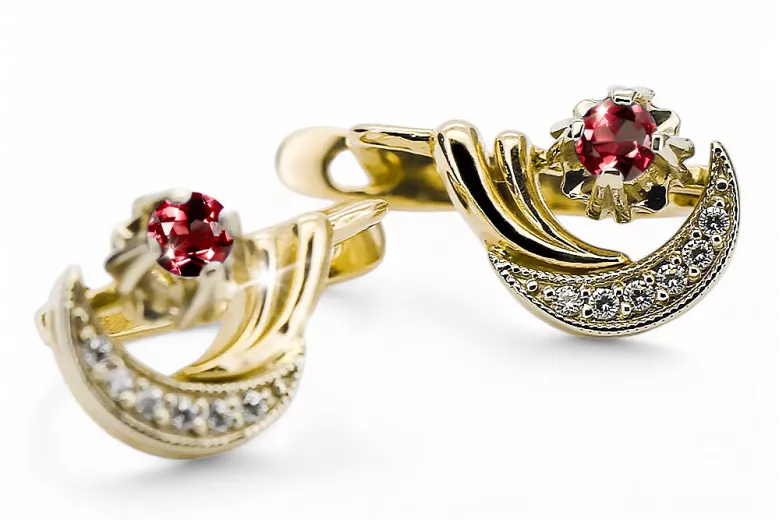 Kolczyki z żółtego 14k złota 585 z Rubinem vec093yw-rb Sowiecki Styl Vintage Art Deco