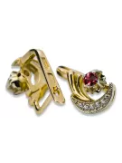 14K Yellow White Gold 585 Ruby earrings vec093yw-rb Russian Soviet USSR Vintage style Art Deco style